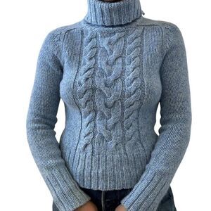Vintage Y2K Express Blue Angora Ribbed Fluffy Fuzzy Soft Turtleneck Sweater Sz M